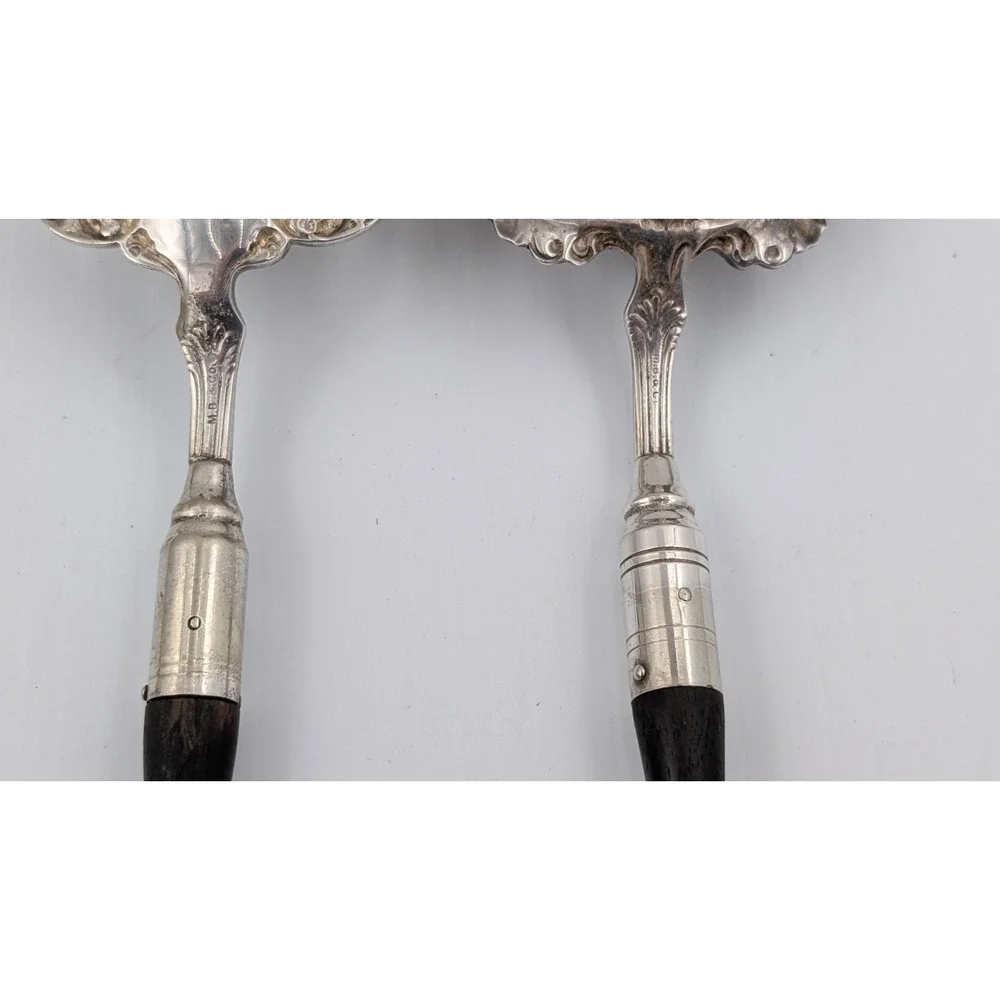 Silverplate Salad Fork & Spoon Set Ornate Vintage Wood Handles by M.B. & Co